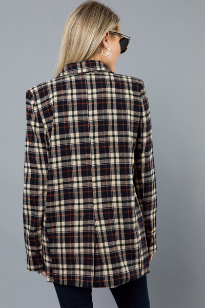 Checkered Blazer, Navy/Beige