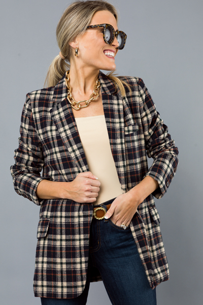 Checkered Blazer, Navy/Beige