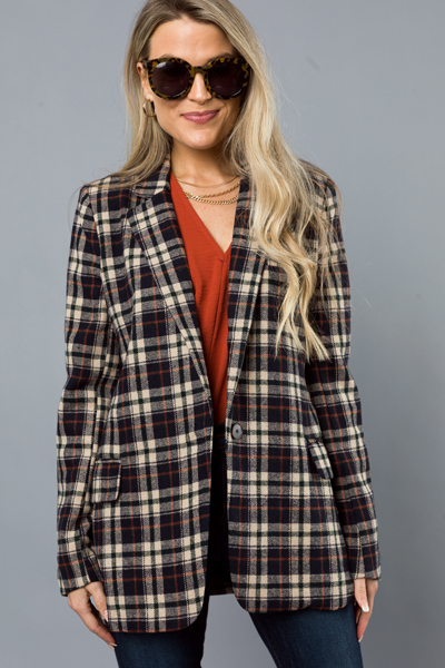 Checkered Blazer, Navy/Beige