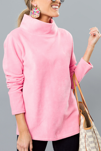 Fleece Mock Neck Pullover, Pink