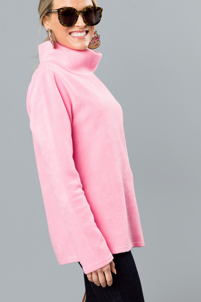 Fleece Mock Neck Pullover, Pink