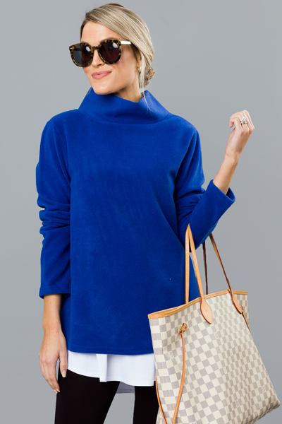 Fleece Mock Neck Pullover, Royal