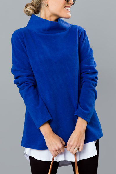 Fleece Mock Neck Pullover, Royal