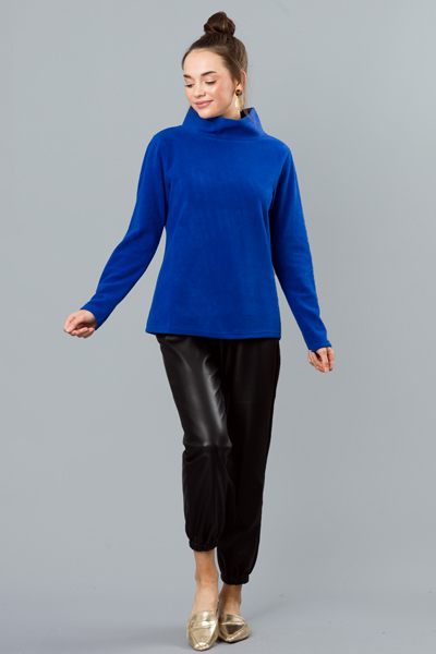 Fleece Mock Neck Pullover, Royal