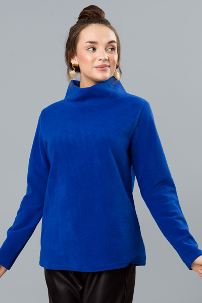 Fleece Mock Neck Pullover, Royal - New Arrivals - The Blue Door Boutique