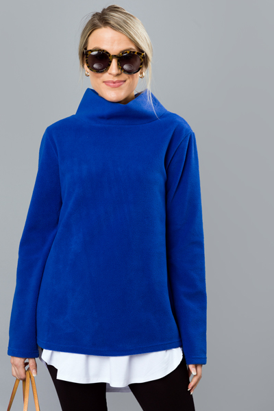 Fleece Mock Neck Pullover, Royal - New Arrivals - The Blue Door Boutique