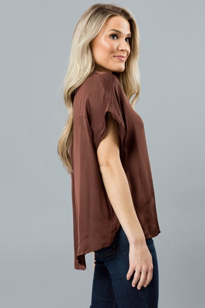 Silky SS Button Up, Cocoa