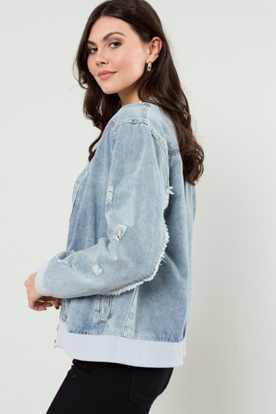 Distress Denim Bomber Jacket