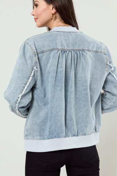 Distress Denim Bomber Jacket