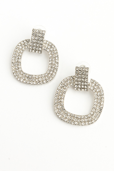 Crystal Door Knocker Earrings, Silver