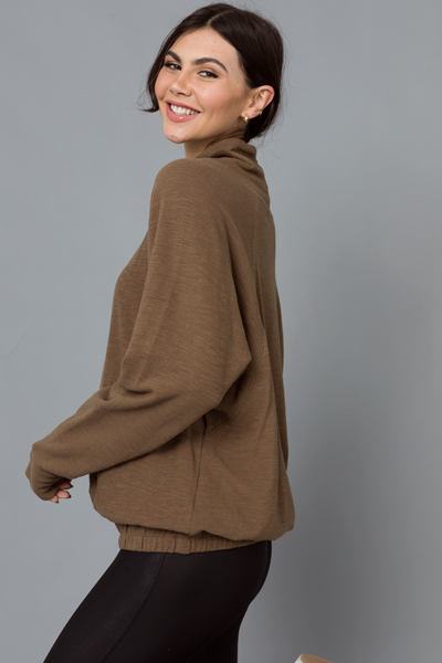 Banded Mock Pullover, Olive