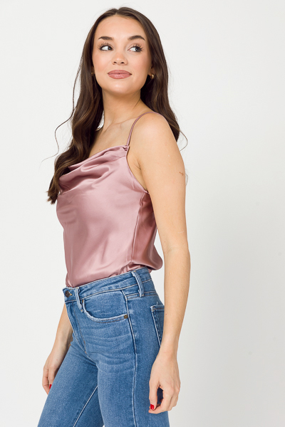 Satin Cowl Cami Bodysuit, Rose