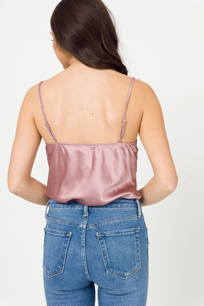 Satin Cowl Cami Bodysuit, Rose