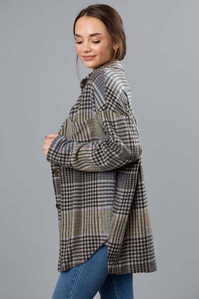 Brushed Knit Grey Plaid Shacket