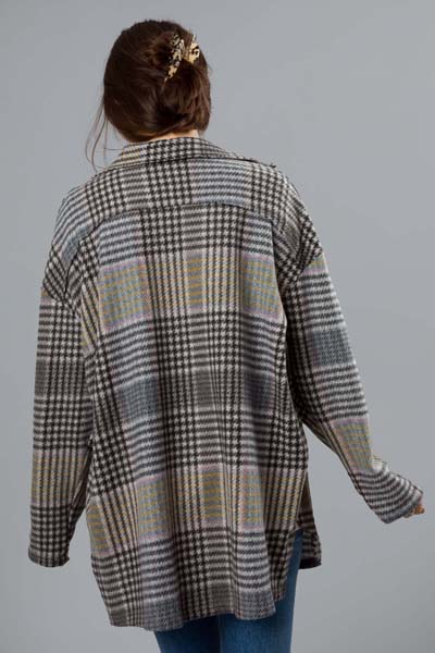 Brushed Knit Grey Plaid Shacket