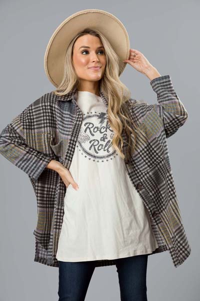 Brushed Knit Grey Plaid Shacket