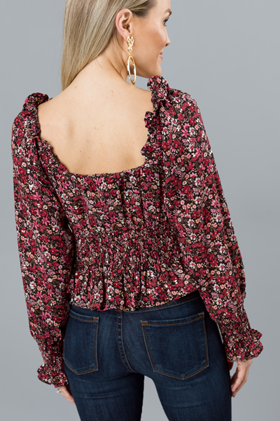 Flirty Floral Blouse, Burgundy