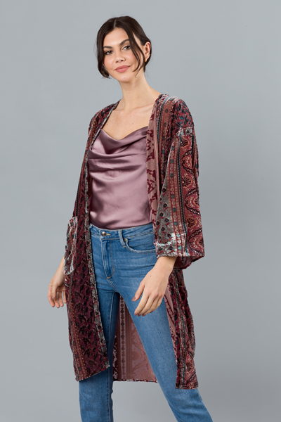 Bohemian Velvet Kimono, Burgundy