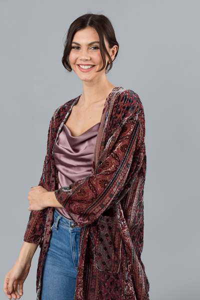 Bohemian Velvet Kimono, Burgundy