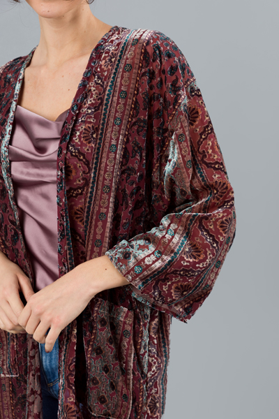 Bohemian Velvet Kimono, Burgundy