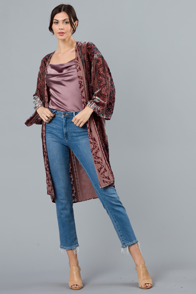 Bohemian Velvet Kimono, Burgundy