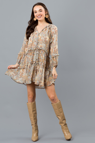 Button Up Paisley Dress, Sage