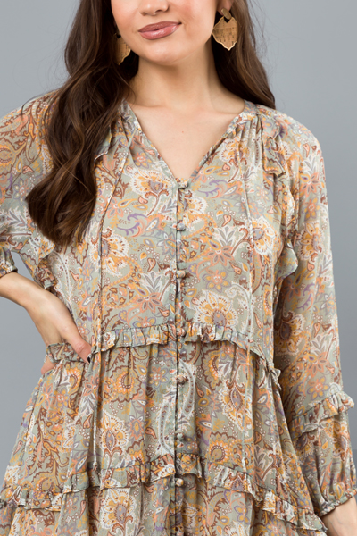 Button Up Paisley Dress, Sage