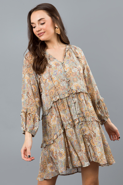 Button Up Paisley Dress, Sage