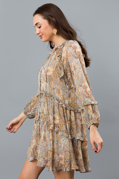 Button Up Paisley Dress, Sage