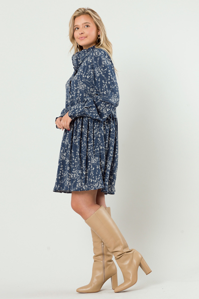 Raven Floral Dress, Dusty Blue