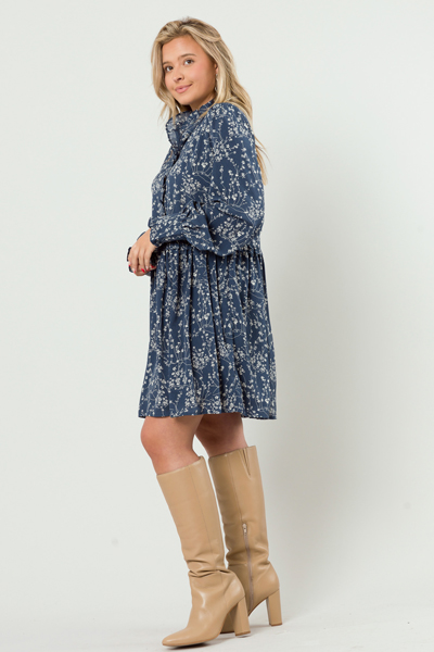 Raven Floral Dress, Dusty Blue