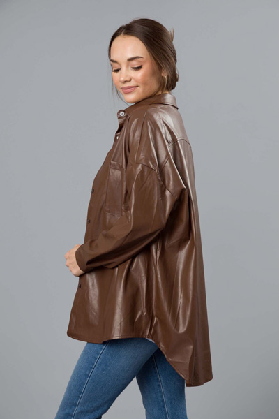 Leather Shirt Jacket, Brown