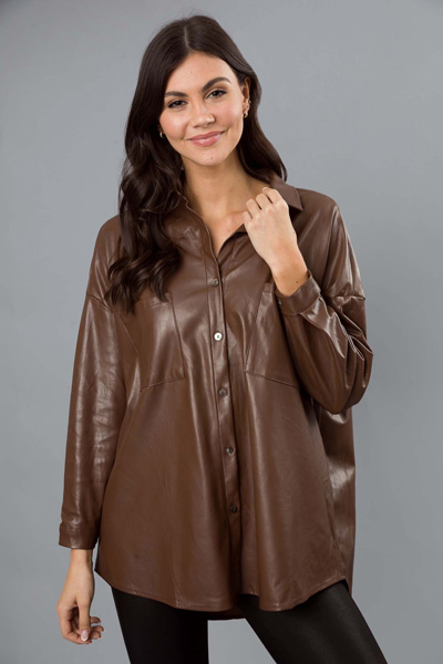 Leather Shirt Jacket, Brown