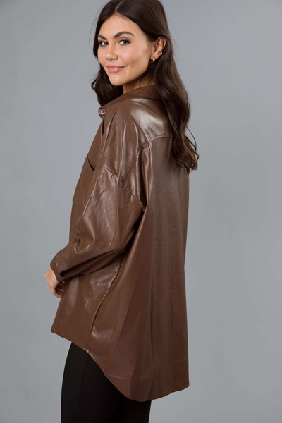 Leather Shirt Jacket, Brown