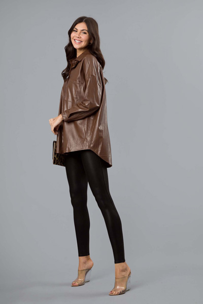 Leather Shirt Jacket, Brown