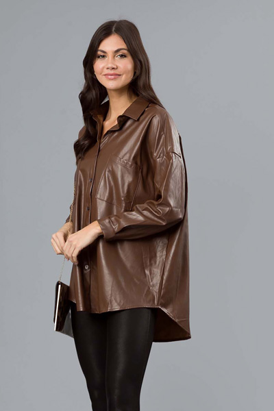 Leather Shirt Jacket, Brown