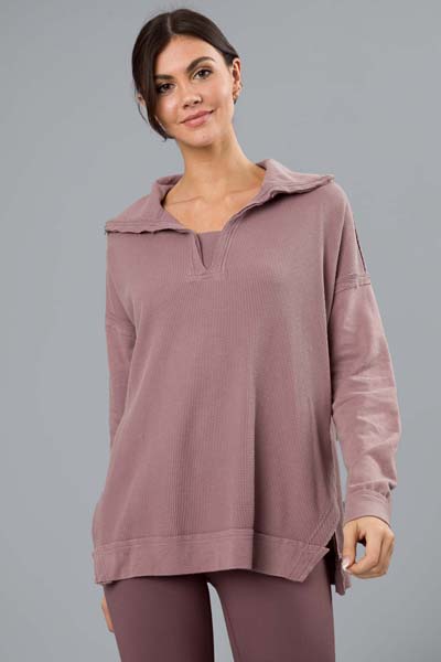 Collared Thermal Pullover, Mauve