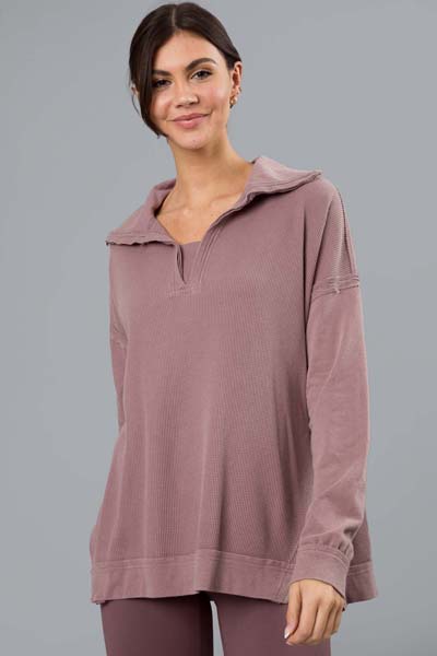 Collared Thermal Pullover, Mauve