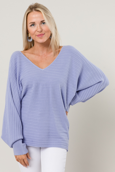 Rib V-Neck Sweater, Periwinkle - 3/4 & Long Sleeve - Tops - The Blue Door  Boutique