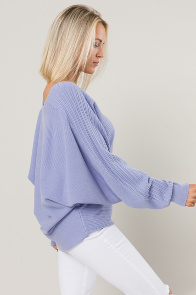Rib V-Neck Sweater, Periwinkle - 3/4 & Long Sleeve - Tops - The