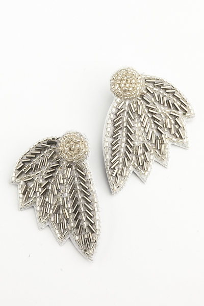 Bugle Leaf Earrings, Silver