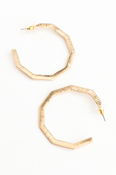 Octagon Textured Hoops, Gold