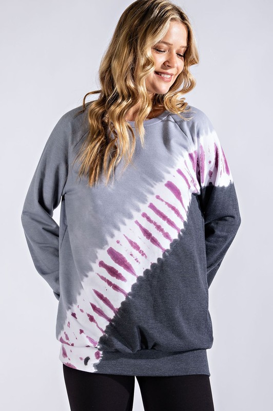 Diagonal Tie Dye Pullover, Black
