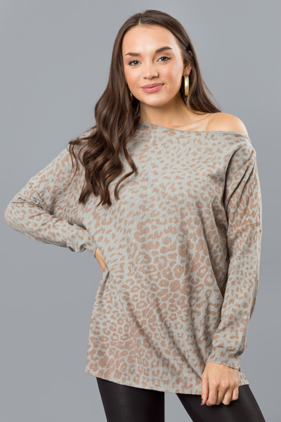 Carrie Cheetah Sweater, H. Grey
