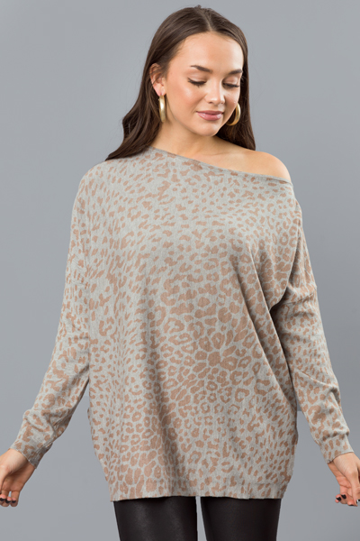 Carrie Cheetah Sweater, H. Grey