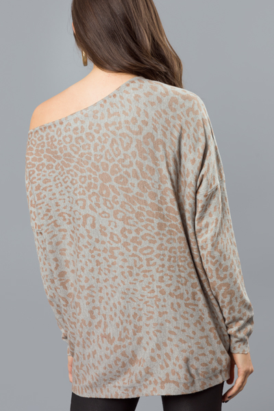 Carrie Cheetah Sweater, H. Grey