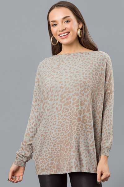 Carrie Cheetah Sweater, H. Grey
