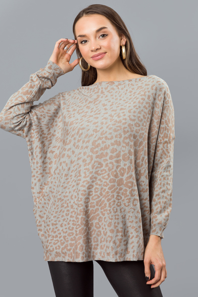 Carrie Cheetah Sweater, H. Grey