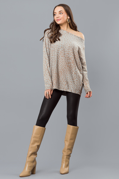 Carrie Cheetah Sweater, H. Grey