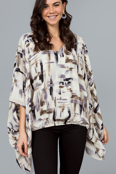 Cinch Hem Strokes Blouse, Grey